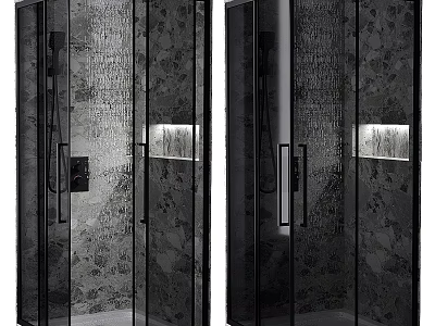 Luxury Shower Sauna Interior With Glass Enclosure And Marble Wall Lighting 3d model