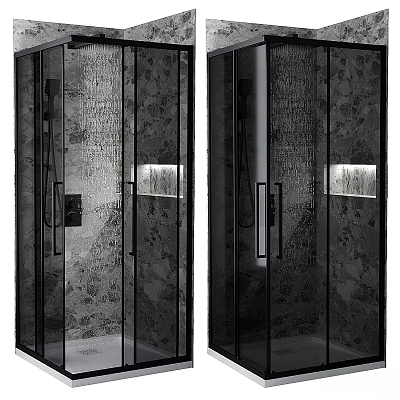 Luxury Shower Sauna Interior With Glass Enclosure And Marble Wall Lighting 3d model