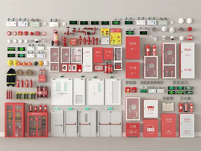 Comprehensive Fire Safety Equipment Collection with Extinguishers Hydrants Alarms and Signs 3d model