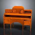 Orange Carved Dressing Table with Decorative Drawers and Curved Structure Design