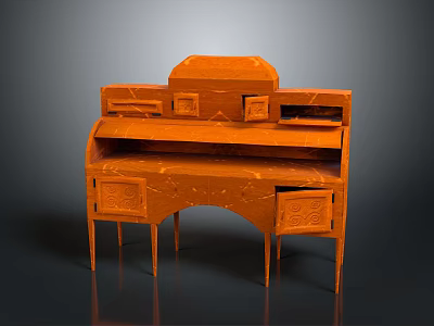 Orange Carved Dressing Table with Decorative Drawers and Curved Structure Design 3d model