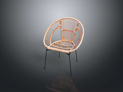Modern Rattan Leisure Chair With Round Backrest And Black Metal Legs 3d model