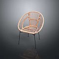 Modern Rattan Leisure Chair With Round Backrest And Black Metal Legs