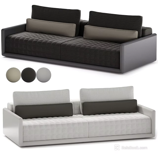 Modern Double Sofa With Quilted Cushion And Three Color Options 3d model