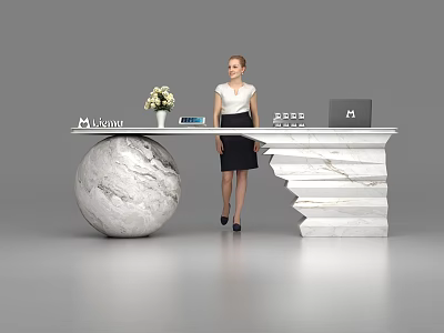 Modern Marble Reception Desk With Receptionist Flower Vase And Logo 3d model