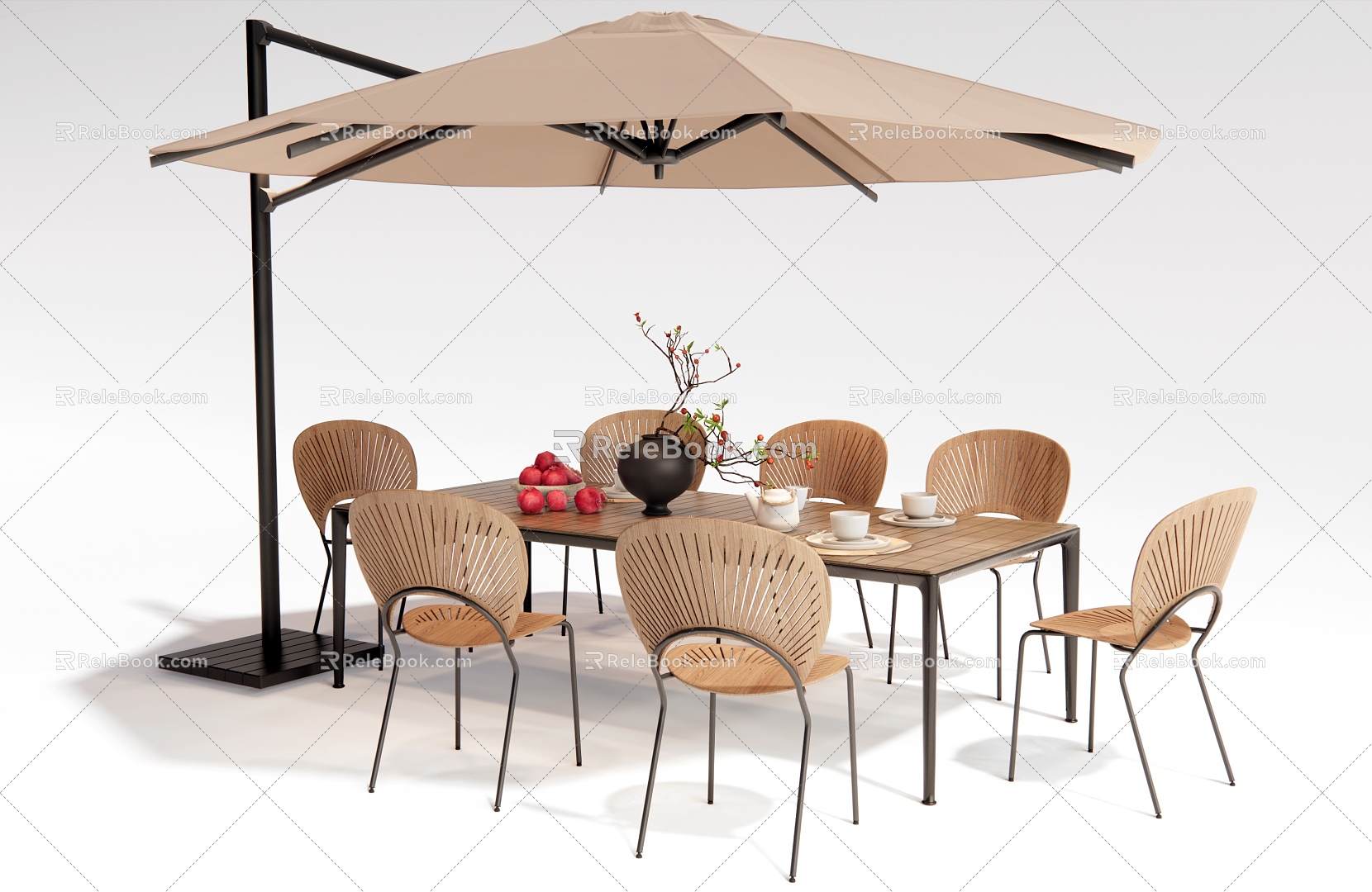 Outdoor Table and Chair Dining Table and Chair Sunshade 3d model