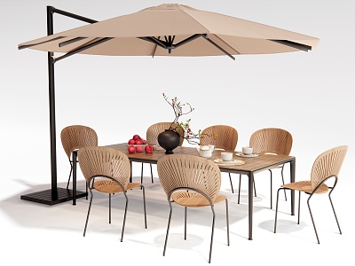 Outdoor Table and Chair Dining Table and Chair Sunshade 3d model