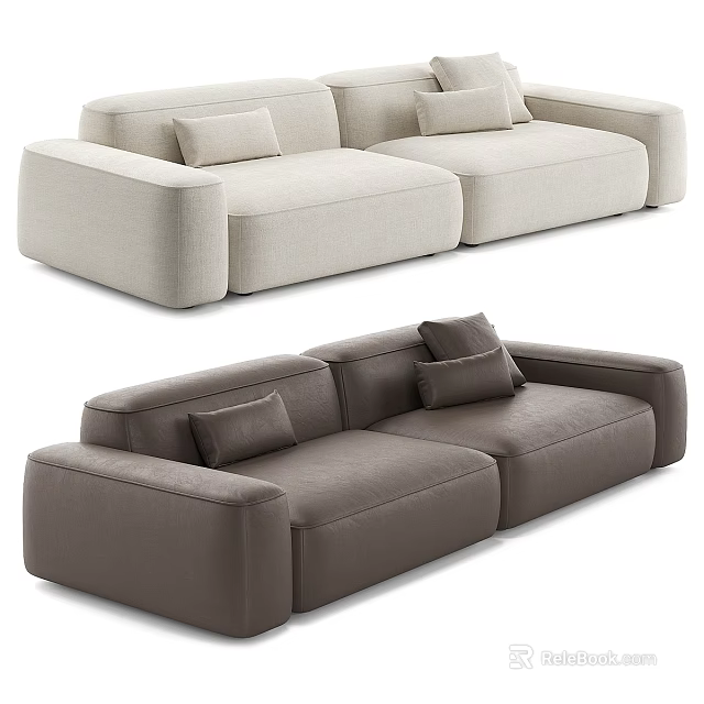 Modern Double Sofa Interior in Beige and Dark Gray with Plush Cushions 3d model 
