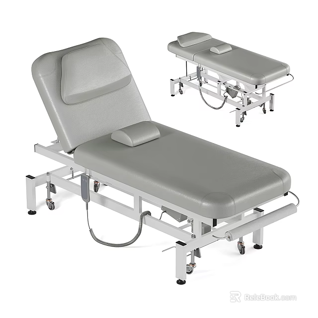 Electric Medical Examination Table With Wheeled Base Gray Surface And Metal Frame 3d model 