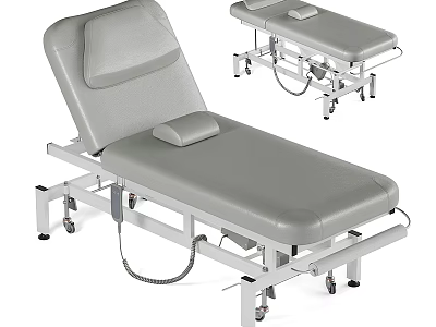Electric Medical Examination Table With Wheeled Base Gray Surface And Metal Frame 3d model
