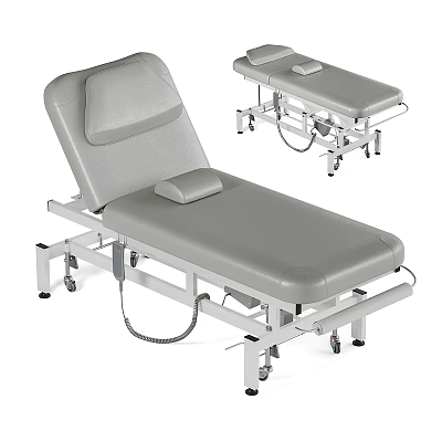 Electric Medical Examination Table With Wheeled Base Gray Surface And Metal Frame 3d model