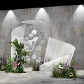 Elegant Modern Banquet Hall Interior With Spiral Structure Floral Displays Spotlights And Circular Decor