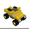 Yellow and Gray Building Blocks Toy Car with Large Black Wheels and Assembled Design
