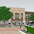 European Style Commercial Street With High Rise Buildings Low Rise Structures And Cars