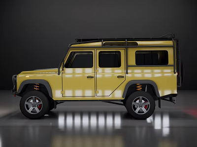 Yellow Off Road Vehicle with Roof Rack Shiny Body and Black Wheels 3d model