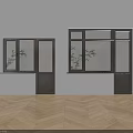 Modern Black Window Frames In White Wall Interior With Wooden Floors And Green Plants