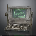 Vintage Retro Computer With Green Screen And Worn Keyboard Weathered Design
