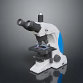 Laboratory Binocular Microscope With White Blue Body And Black Base Stage 3d model