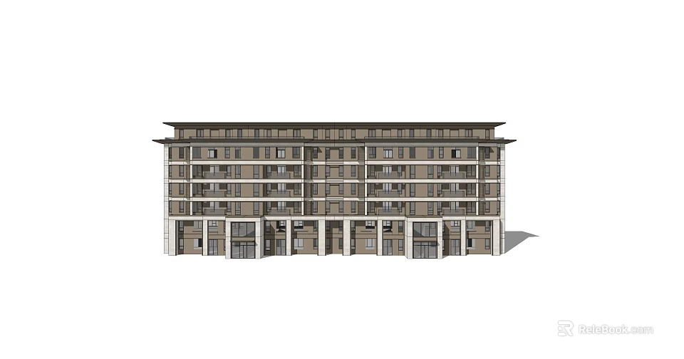 Traditional Style Multi Story Building Exterior With Storefronts And Windows 3d model 