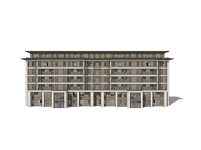 Traditional Style Multi Story Building Exterior With Storefronts And Windows 3d model