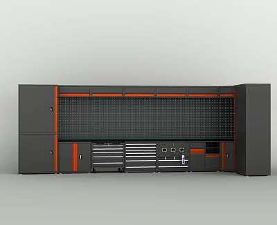 Gray And Orange Tool Cabinet With Drawers Cabinets And Pegboard Storage 3d model