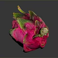 Fresh Pink Dragon Fruit With Green Leaves On Dark Background Showing Ripe Texture And Reflection