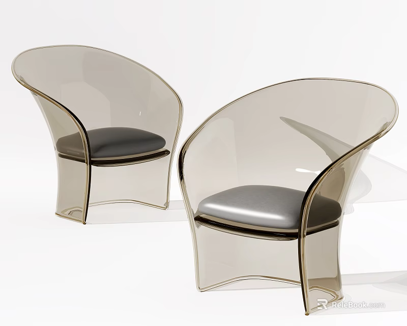 Transparent Leisure Chairs with Curved Backrest and Black Padded Seats Modern Design 3d model 