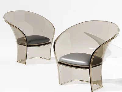 Transparent Leisure Chairs with Curved Backrest and Black Padded Seats Modern Design 3d model