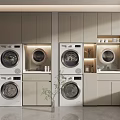 Modern Bathroom Cabinet Rack Design With Storage Shelves And Washing Machine Space