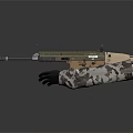 Camouflage Covered Tactical Rifle Featuring Black Gloves Extended Barrel And Magazine