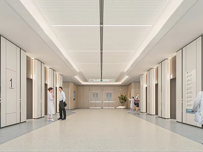 Hospital Outpatient Clinic Bright Spacious Corridor With Medical Staff Patients White Walls And Directional Signs 3d model