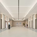 Hospital Outpatient Clinic Bright Spacious Corridor With Medical Staff Patients White Walls And Directional Signs