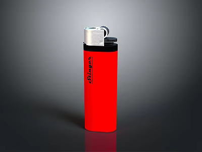 Realistic Style Red Lighter Lighter Props Game Resources Red Lighter Lighter Silver Lighter Cover Light Green Background 3d model