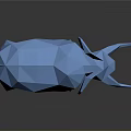 Blue Low Poly Elephant Sculpture with Geometric Design and Reflective Surface