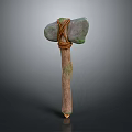 Traditional Stone Hammer With Wooden Handle And Rope Binding For Sculpture Carving