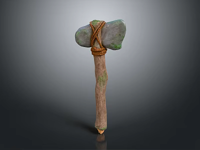 Traditional Stone Hammer With Wooden Handle And Rope Binding For Sculpture Carving 3d model