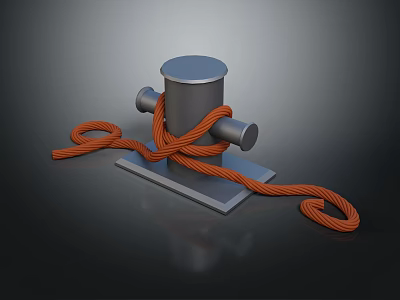 Metal Bollard With Orange Rope Wrapped Around Its Base Structure 3d model