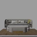 Double Bed With Upholstered Headboard White Pillows Nightstands And Bench On Patterned Rug