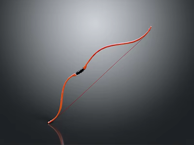 Orange Bow Weapon with Black Grip and Red String on Dark Background 3d model