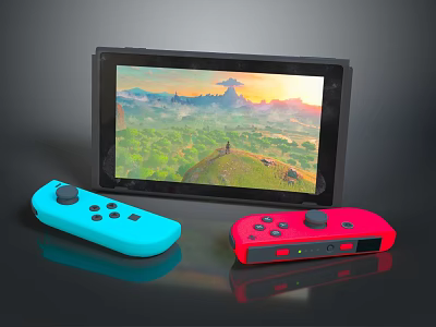 Entertainment Electronics Game Console With Blue And Red Controllers And Vivid Game Screen 3d model