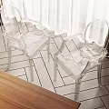 Two Transparent Leisure Chairs On Wooden Floor With White And Brown Curtains