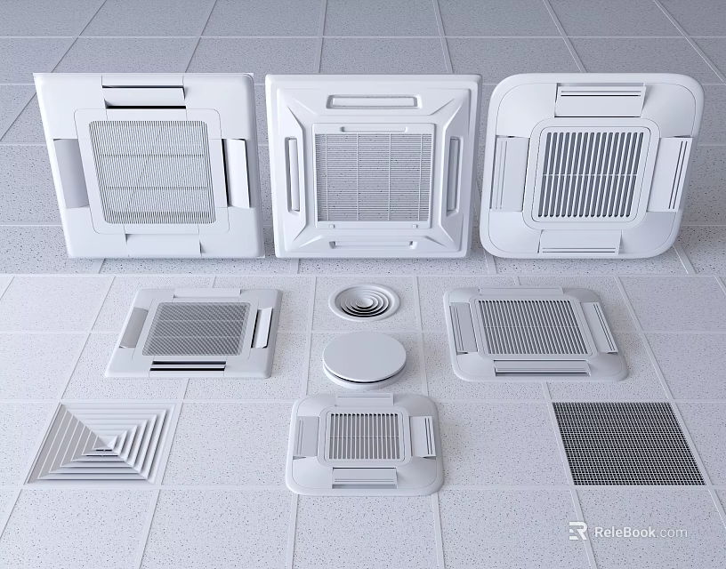 Various Modern Air Conditioner Vents With Different Grille Designs And Shapes 3d model 