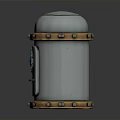 Silver Metal Decorative Cylinder With Brown Riveted Band And Blue Gemstone