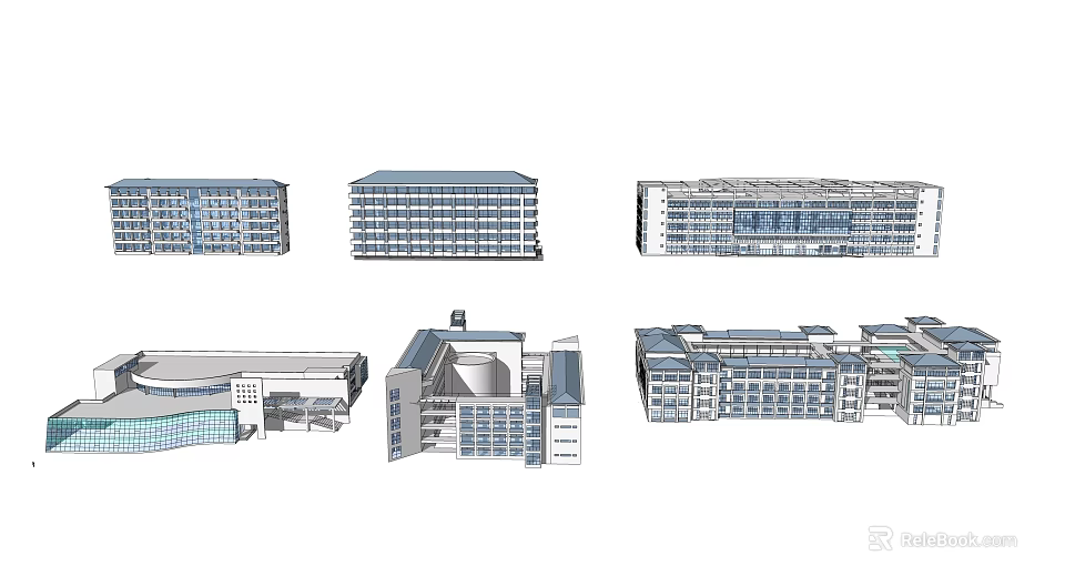 Office Building Architectural Design With Various Modern Multi Story Glass Structures 3d model