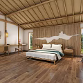 Traditional Style Hotel Guest Room With Bamboo Roof Wooden Floors Walls And Mountain View Decor