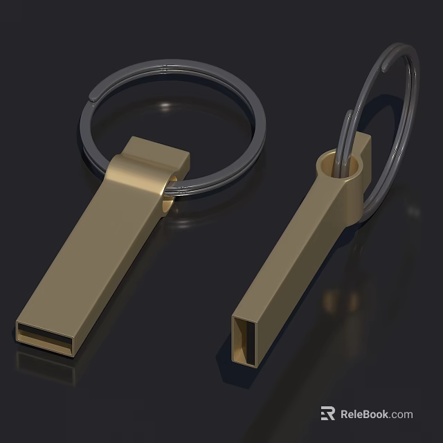 Golden Metal USB Flash Drive Keychain Design With Portable Storage Feature 3d model 