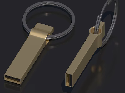 Golden Metal USB Flash Drive Keychain Design With Portable Storage Feature 3d model