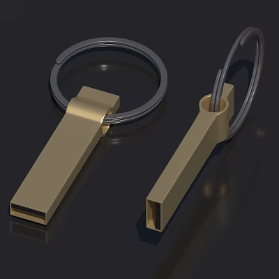 Golden Metal USB Flash Drive Keychain Design With Portable Storage Feature 3d model
