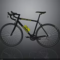 Black Road Bicycle With Yellow LIVING Lettering on Frame Green Seat and Modern Style