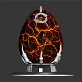 Red Cracked Egg Shaped Decorative Ornament Set With Orange Glow And Silver Base Top Ring